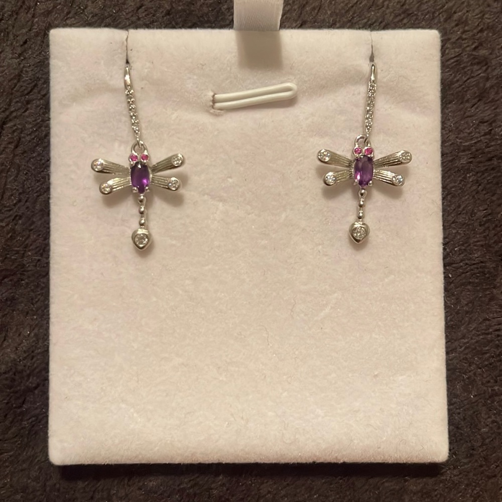 925 Silver Dragon fly earrings, amethyst